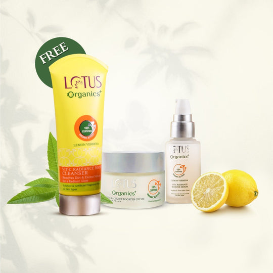 Lotus Herbals Organics+ Vitamin-C Day & Night Radiance Set, Vit C Day Creme 50g Vit C Serum 30mlVit C FW 100g