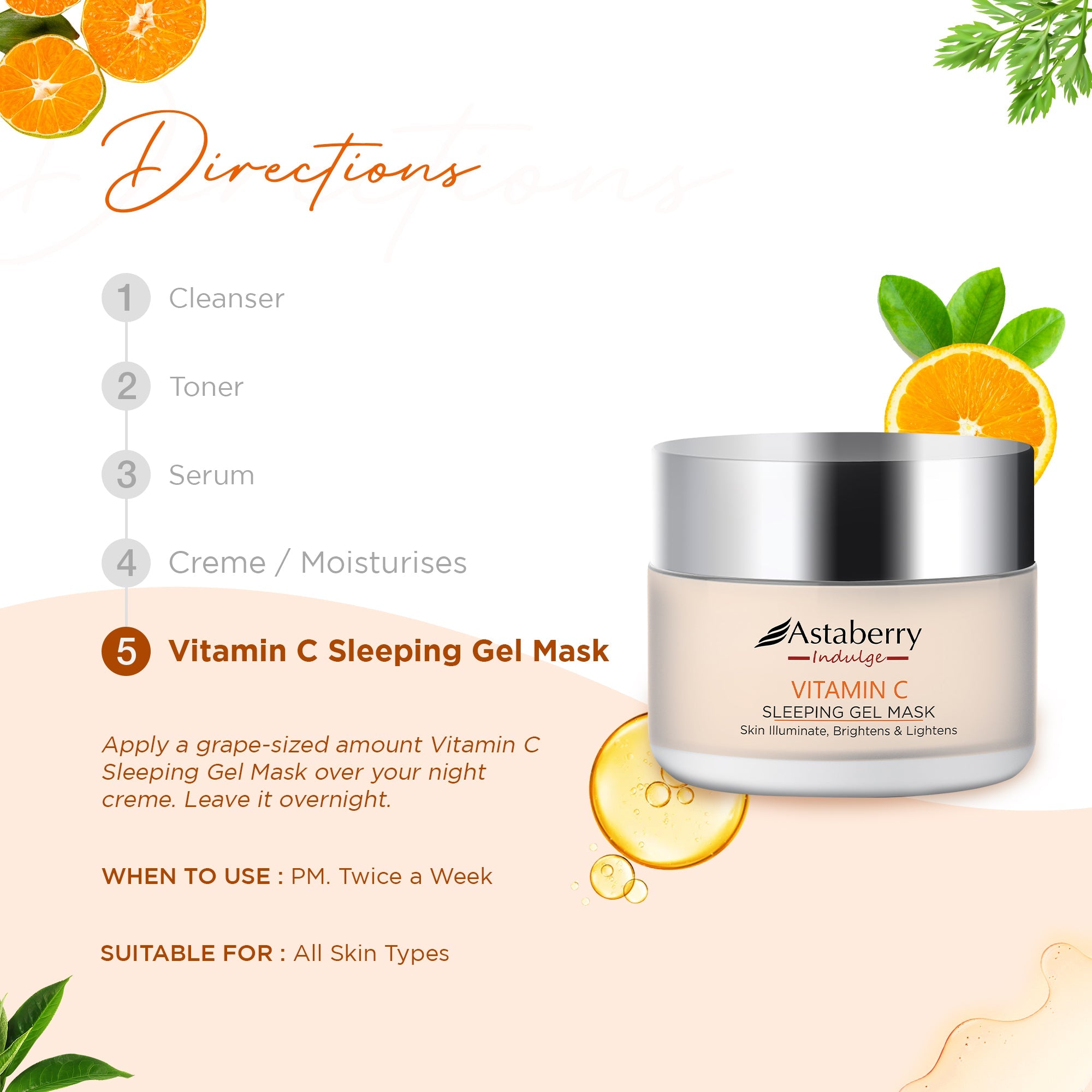 Astaberry Vitamin C Sleeping Gel Mask For soft and healthy Skin - 50ml - Image 8 - Buy from Indicrest