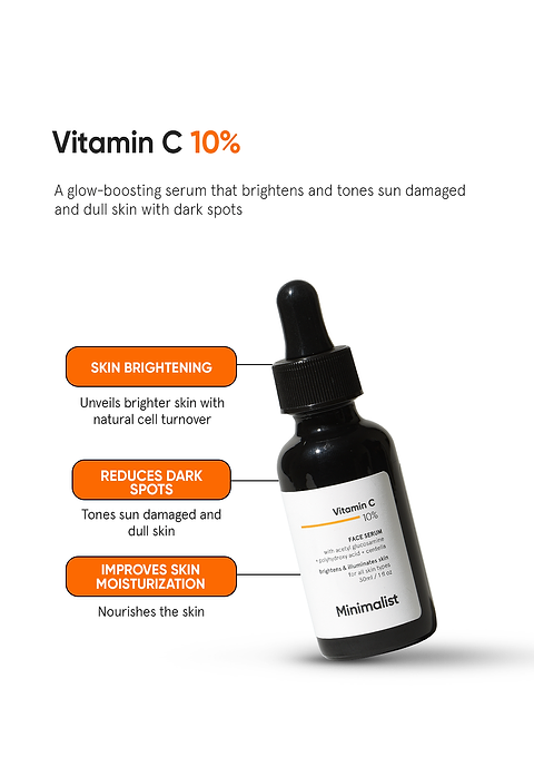 Minimalist Vitamin C 10% Face Serum For Brighter, Glowing &amp; Healthy Looking Skin, 10ml - Image 3 - Buy from Indicrest
