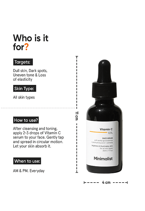 Minimalist Vitamin C 10% Face Serum For Brighter, Glowing &amp; Healthy Looking Skin, 30ml - Image 4 - Buy from Indicrest