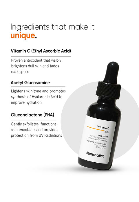 Minimalist Vitamin C 10% Face Serum For Brighter, Glowing &amp; Healthy Looking Skin, 30ml - Image 5 - Buy from Indicrest