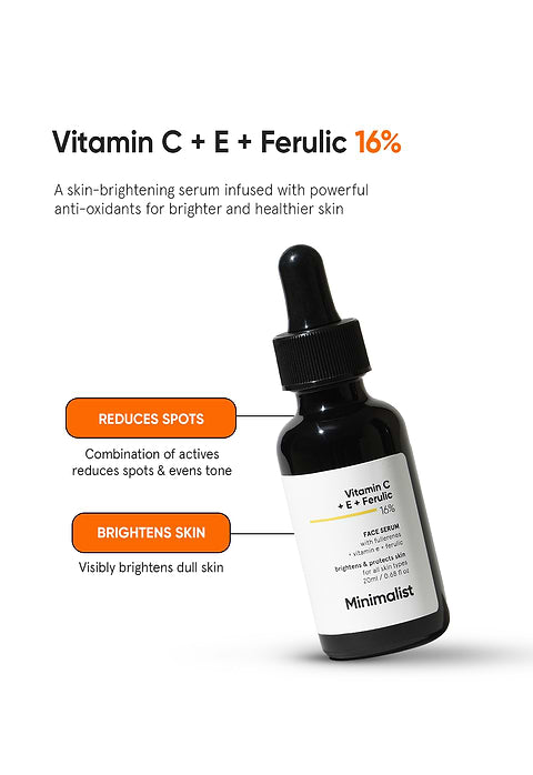 Minimalist Vitamin C + E + Ferulic 16% Face Serum For Brightens &amp; protects skin, 20ml - Image 3 - Buy from Indicrest