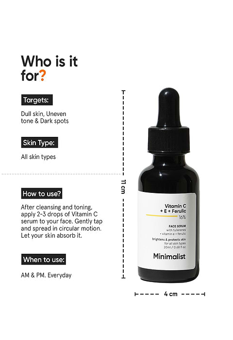 Minimalist Vitamin C + E + Ferulic 16% Face Serum For Brightens &amp; protects skin, 20ml - Image 4 - Buy from Indicrest