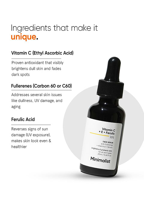 Minimalist Vitamin C + E + Ferulic 16% Face Serum For Brightens &amp; protects skin, 10ml - Image 5 - Buy from Indicrest