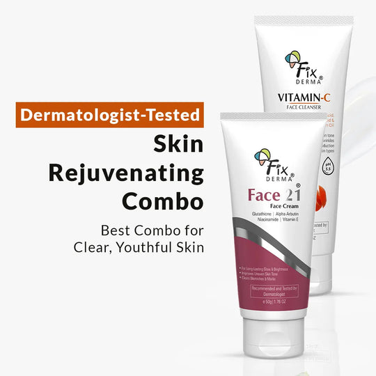Fixderma Vitamin C Face Wash and Face 21 Cream Combo | Skin-Rejuvenating Formulas for a Bright and Even Skin Tone, Face Cream 50g + Face Cleanser 75ml - Buy from Indicrest