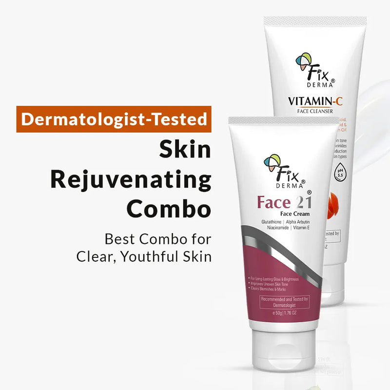Fixderma Vitamin C Face Wash and Face 21 Cream Combo | Skin-Rejuvenating Formulas for a Bright and Even Skin Tone, Face Cream 50g + Face Cleanser 75ml - Buy from Indicrest