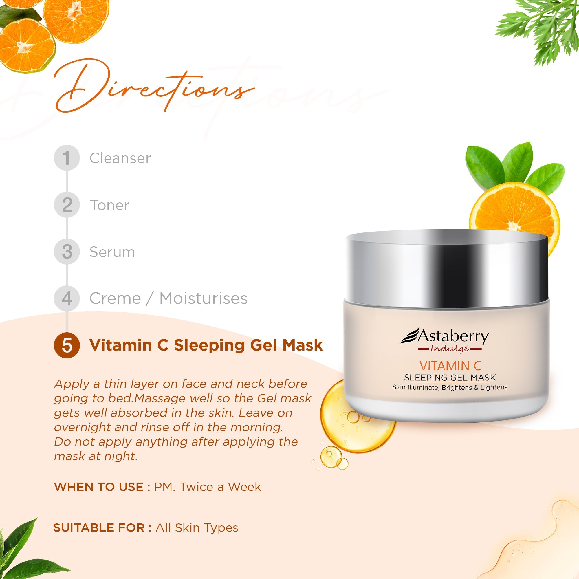 Astaberry Vitamin C Sleeping Gel Mask For soft and healthy Skin - 50ml - Image 11 - Buy from Indicrest