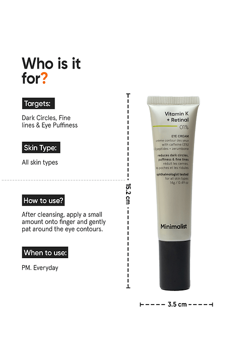Minimalist Vitamin K + Retinal 1% Eye Cream For Reduces dark circles, puffiness &amp; fine lines, 14g - Image 3 - Buy from Indicrest