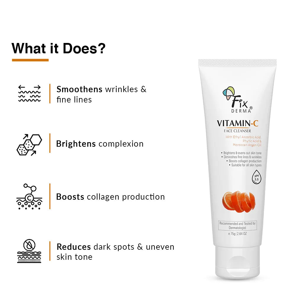 Fixderma Vitamin C Face Wash and Face 21 Cream Combo | Skin-Rejuvenating Formulas for a Bright and Even Skin Tone, Face Cream 50g + Face Cleanser 75ml - Image 3 - Buy from Indicrest
