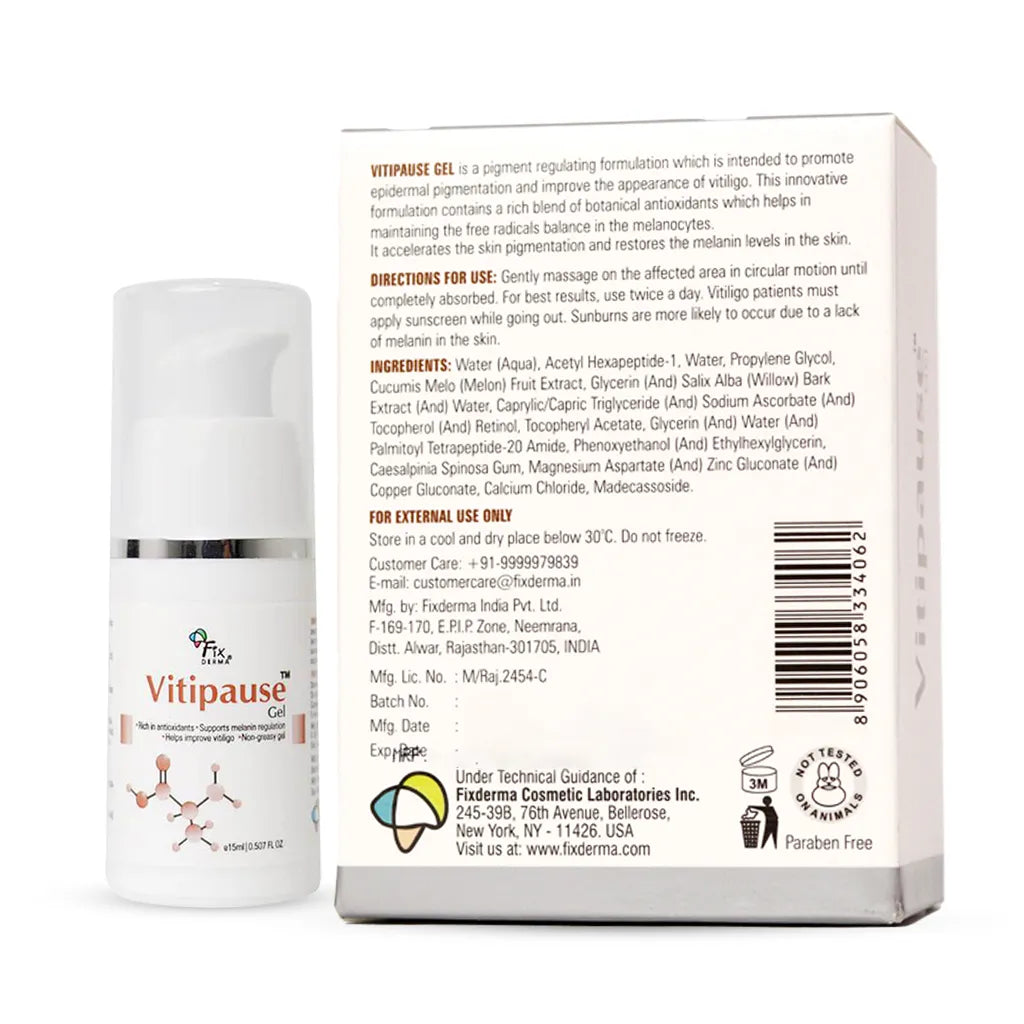 Fixderma Vitipause Gel | A pigment-regulating formula to improve vitiligo concerns, 15ml - Image 8 - Buy from Indicrest
