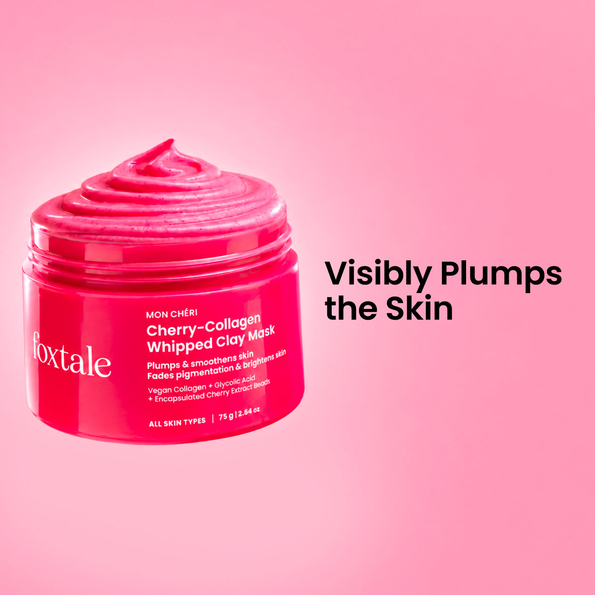 Foxtale Cherry-Collagen Clay Mask Boosts collagen for plump, hydrated & firm skin | 75g - Buy from Indicrest