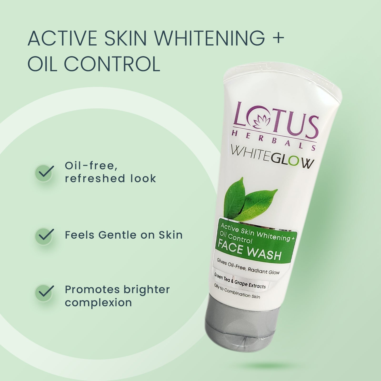 Lotus Herbals WhiteGlow Skin Brightening + Oil Control Facewash, 2 X 100g
