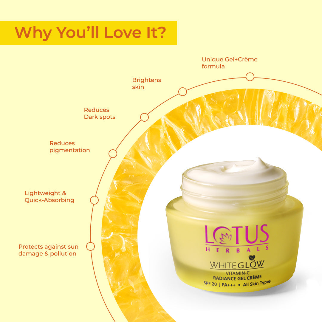 Lotus Herbals WhiteGlow Vitamin-C Radiance Gel Creme SPF 20 PA+++, 50g