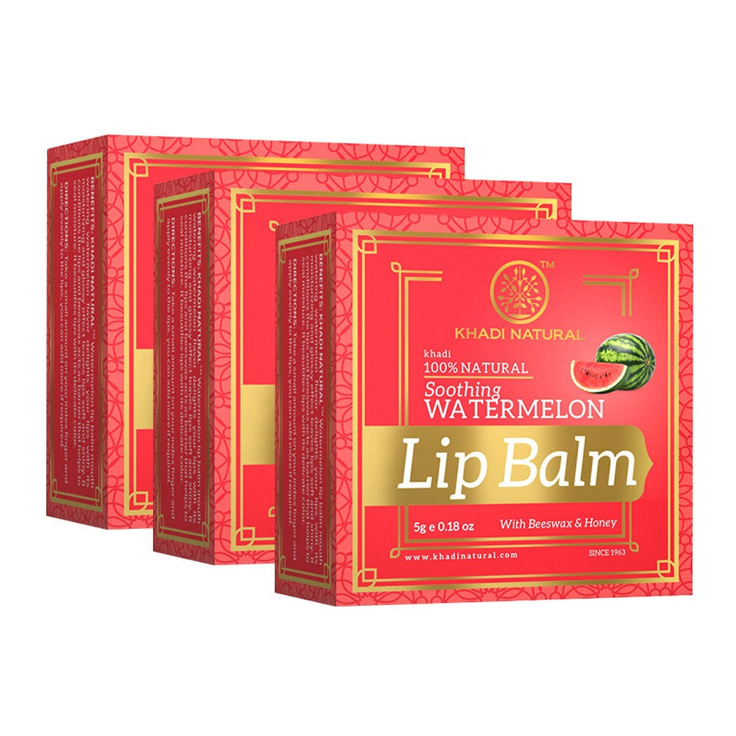 Khadi Natural Watermelon Lip Balm - With Beeswax & Honey Combo Pack Of 3 - 5g Each - Buy from Indicrest
