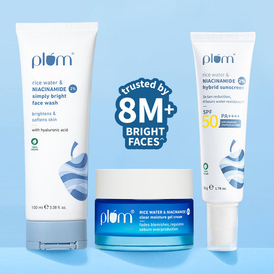 Plum Niacinamide & Rice Water Brightening CMS Combo | Brightens Skin | Fades Blemishes | Hydrates | SPF50 PA++++ Buy at Indicrest