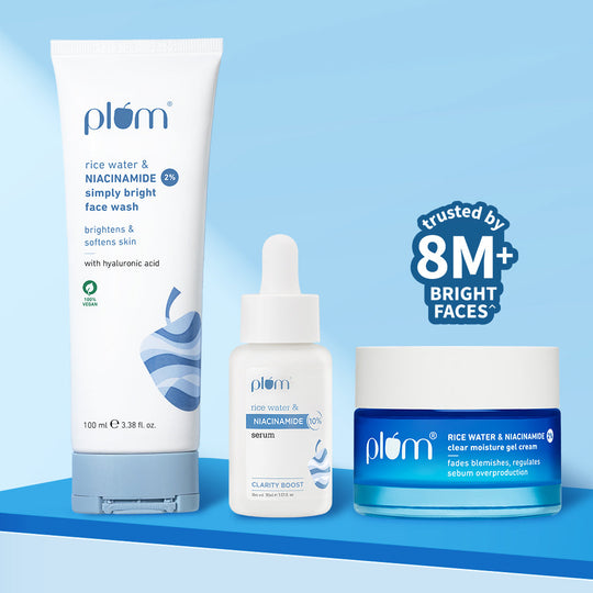 Plum Niacinamide & Rice Water Brightening CSM Combo | Brightens Skin | Fades Blemishes | Smoothens Texture Buy at Indicrest