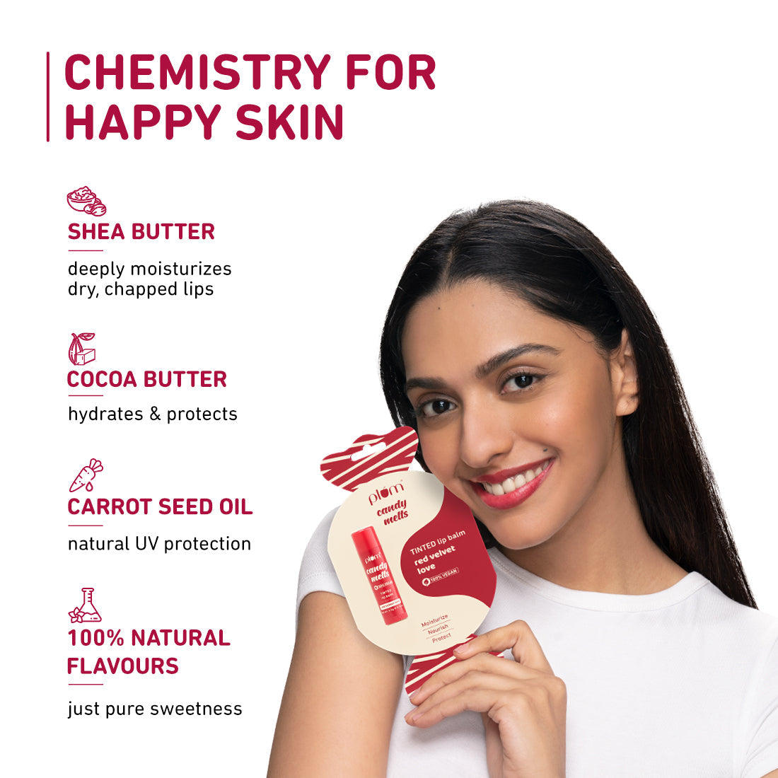 Plum Candy Melts Red Velvet Love Tinted Lip Balm | Nourishes & Protects | Sheer-Tint | Velvety Smooth, 4.5g