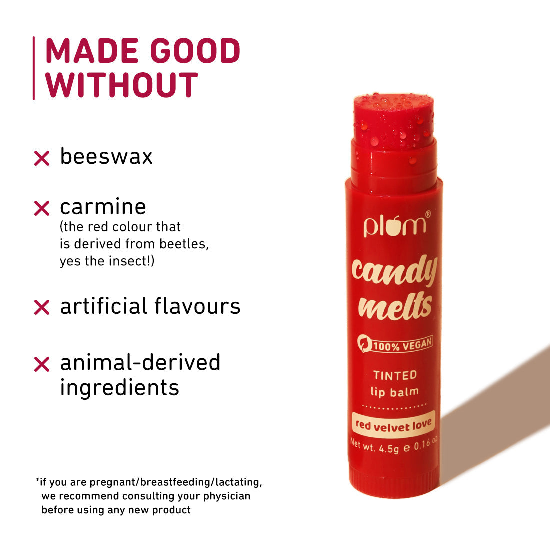 Plum Candy Melts Red Velvet Love Tinted Lip Balm | Nourishes & Protects | Sheer-Tint | Velvety Smooth, 4.5g