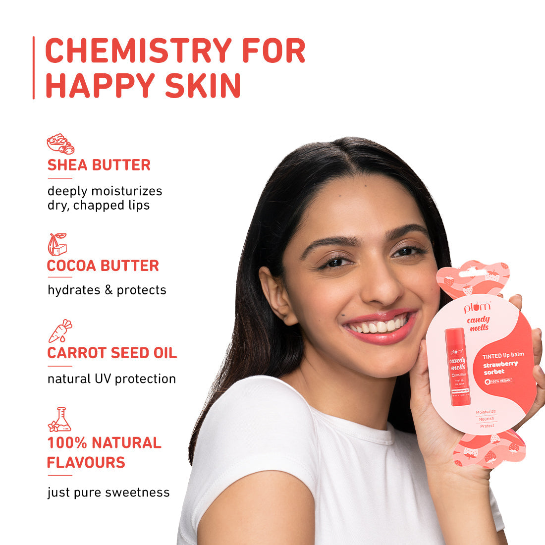 Plum Candy Melts Strawberry Sorbet Tinted Lip Balm | Nourishes & Protects | Sheer-Tint | Velvety Smooth, 4.5g