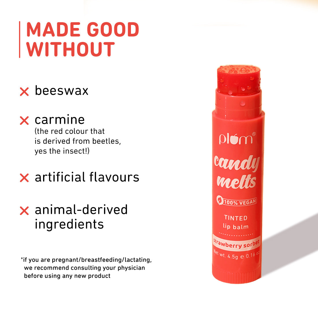 Plum Candy Melts Strawberry Sorbet Tinted Lip Balm | Nourishes & Protects | Sheer-Tint | Velvety Smooth, 4.5g