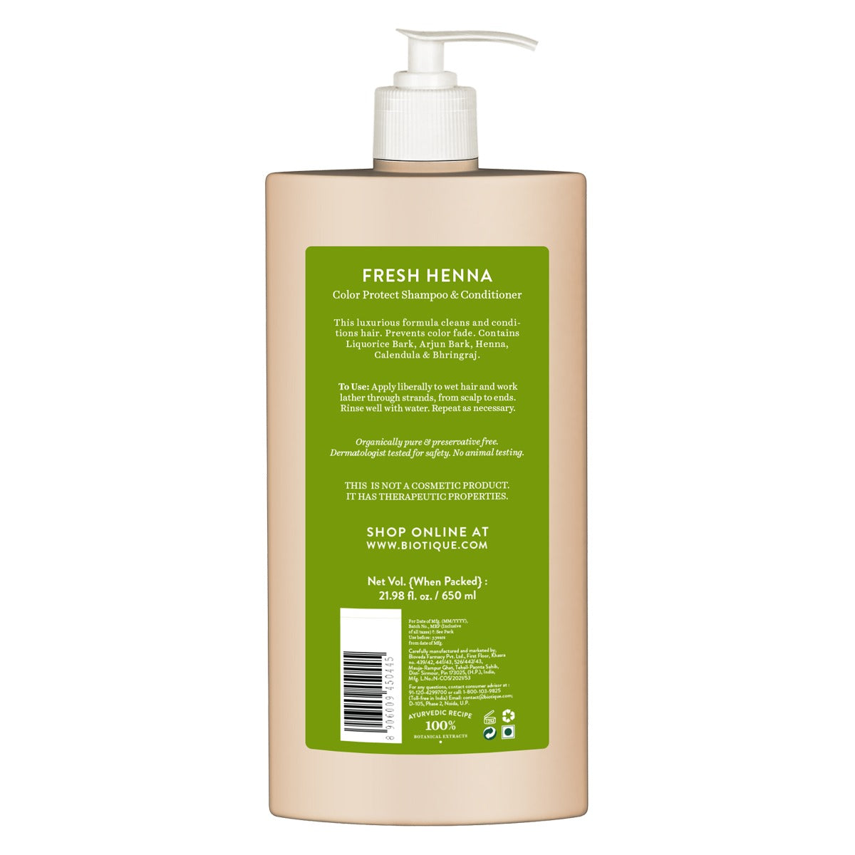 Biotique Fresh Henna Colour Protect Shampoo & Conditioner, 650ml - Image 2 - Buy from Indicrest