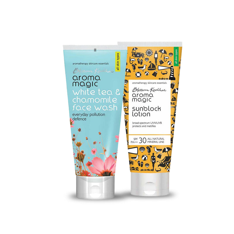 Aroma Magic White Tea & Chamomile Face Wash + Sunblock Lotion, Face Wash 100ml + Sunblock Lotion 100ml - Buy from Indicrest