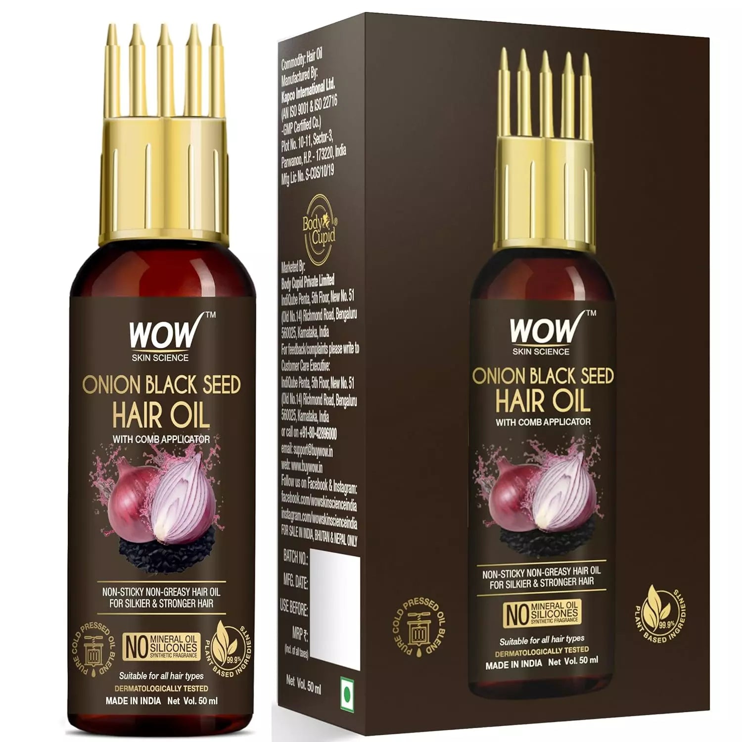 Wow Red Onion Black Seed Hair Oil with Comb Applicator, 50ml - Indicrest
