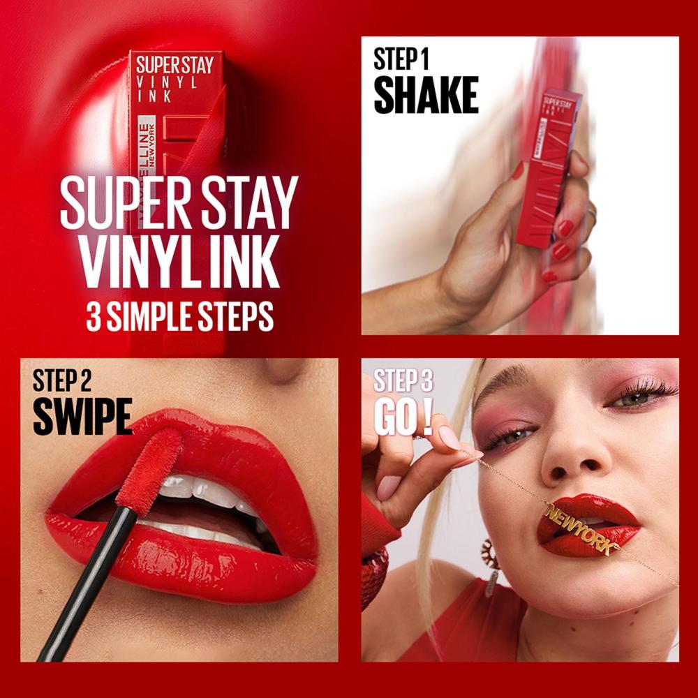 Maybelline New York Super Stay Vinyl Ink Liquid Lipstick, Instant Shine Lasts Up To 16H - Striking, 4.2ml Buy at Indicrest Image 4