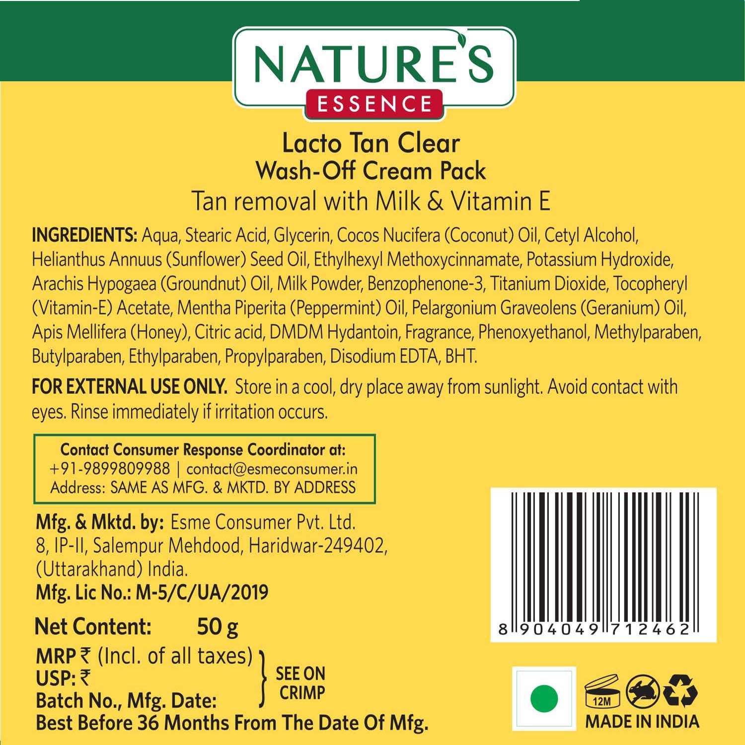 Nature's Essence Lacto Tan Clear Removes Tan, 50g Buy at Indicrest Image 8
