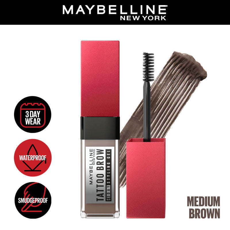 Maybelline New York Tattoo Brow 3-Day Gel, Water & Smudgeproof Lasts Up To 36H - Medium Brown, 6ml Buy at Indicrest Image 2