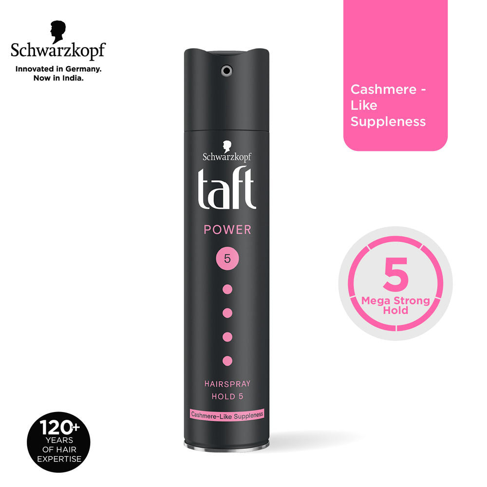 Schwarzkopf Taft Power Hairspray, Cashmere Mega Strong Hold 5 (Value Pack Of 3), 3 pieces