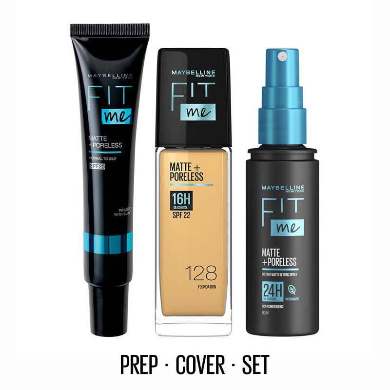 Maybelline New York Matte Flawless Skin Kit: Fit Me Foundation, 128 + Primer + Setting Spray Combo, 3 pieces Buy at Indicrest