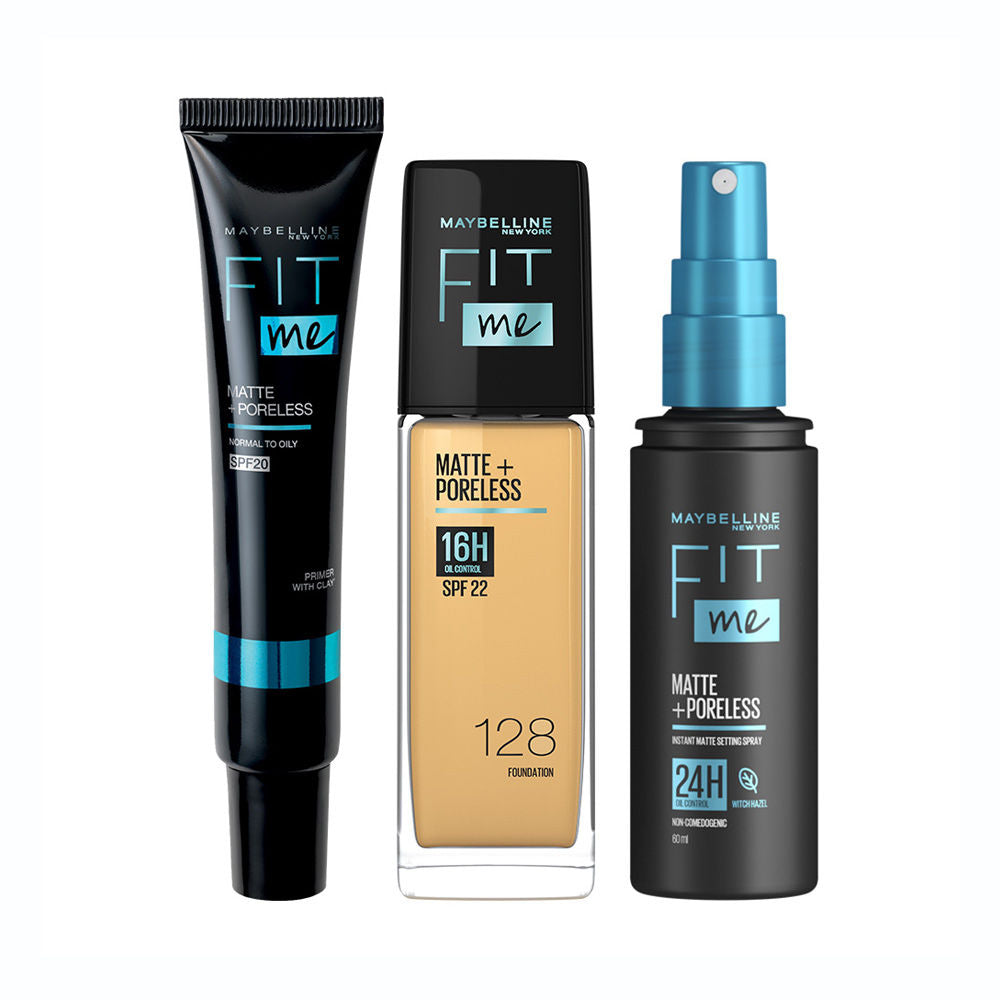Maybelline New York Matte Flawless Skin Kit: Fit Me Foundation, 128 + Primer + Setting Spray Combo, 3 pieces Buy at Indicrest Image 2