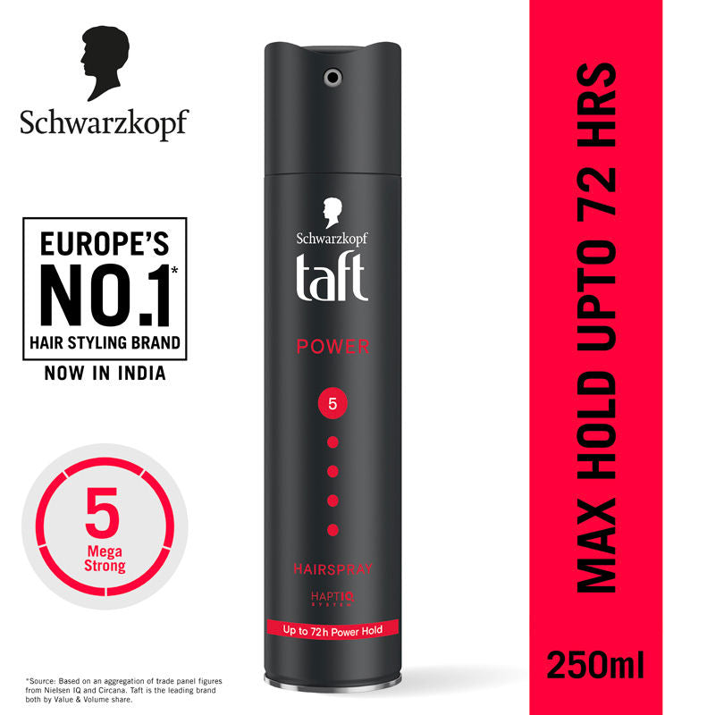 Schwarzkopf TAFT Power Hair Spray With Caffeine Formula For Strengthening Hold 5, Upto 72 Hrs, 250ml Buy at Indicrest
