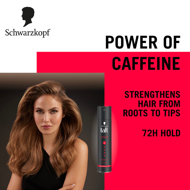 Schwarzkopf TAFT Power Hair Spray With Caffeine Formula For Strengthening Hold 5, Upto 72 Hrs, 250ml Buy at Indicrest Image 5