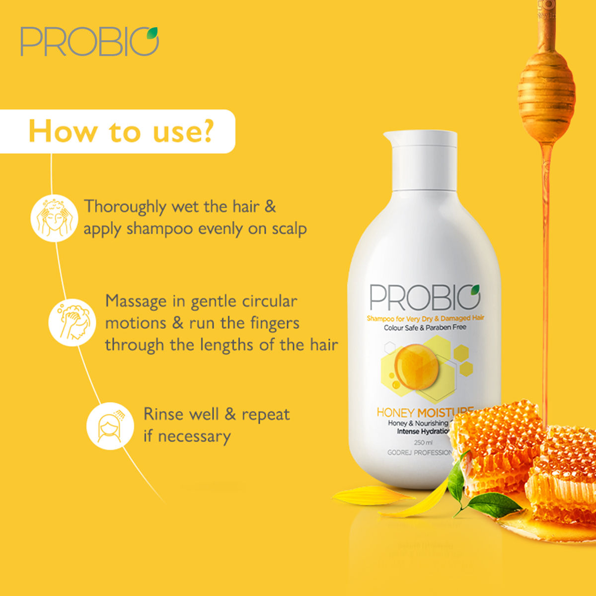 Godrej Professional Probio Honey Moist Shampoo, 250mlx2 Buy at Indicrest Image 4