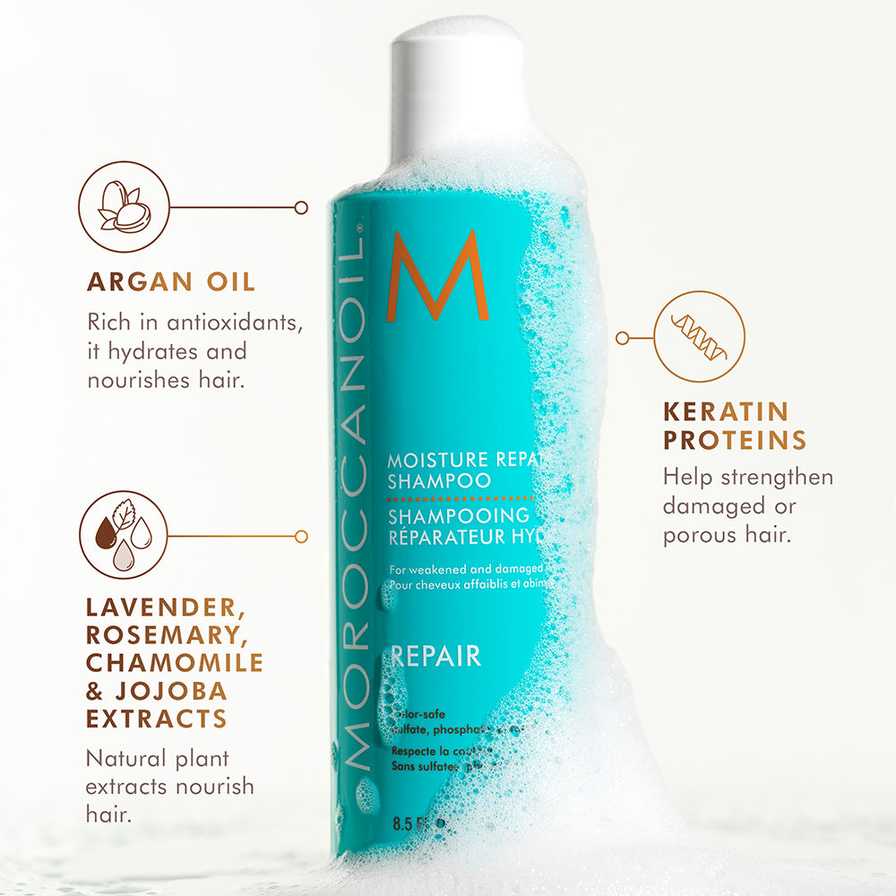 Moroccanoil Moisture Repair Shampoo with Argan Oil Keratin Proteins Fatty Acids for Damaged Repair, 70ml