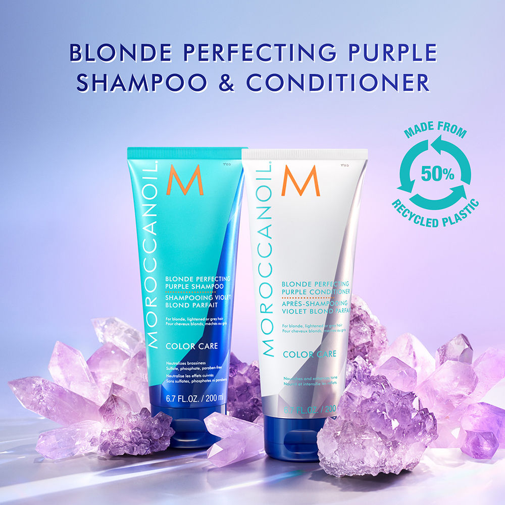 Moroccanoil Blonde Perfecting Purple Shampoo | ArganIDTM | Tones Brass & Brightens Blonde Hair, 200ml