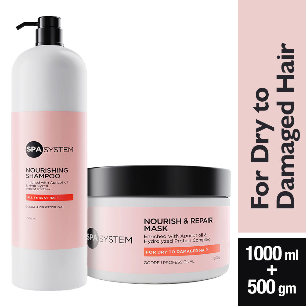 Godrej Professional SPA System Nourishing Shampoo, 1000ml & Repair Mask, 500ml Combo, 2 pieces Buy at Indicrest
