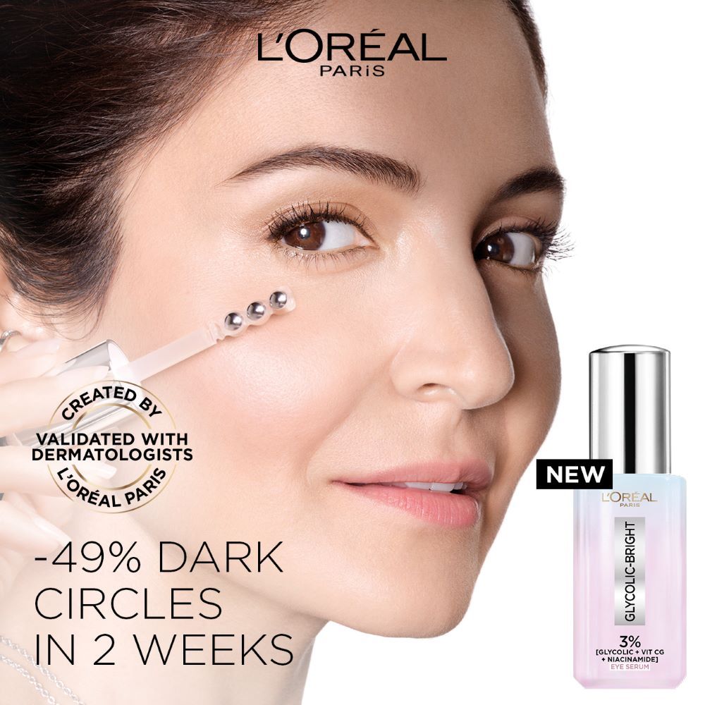 L'Oreal Paris Glycolic Bright Dark Circle Eye Serum With 3% Glycolic + Niacinamide + Vitamin C, 20ml Buy at Indicrest Image 3