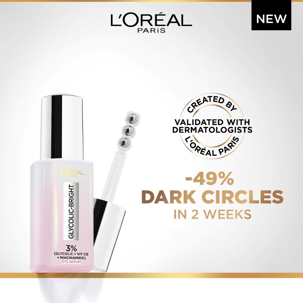 L'Oreal Paris Glycolic Bright Dark Circle Eye Serum With 3% Glycolic + Niacinamide + Vitamin C, 20ml Buy at Indicrest Image 4