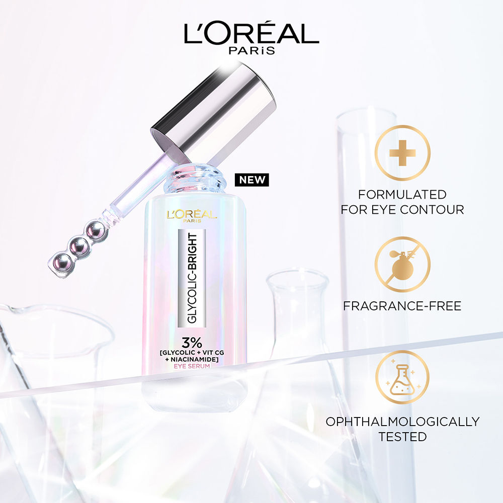 L'Oreal Paris Glycolic Bright Dark Circle Eye Serum With 3% Glycolic + Niacinamide + Vitamin C, 20ml Buy at Indicrest Image 9