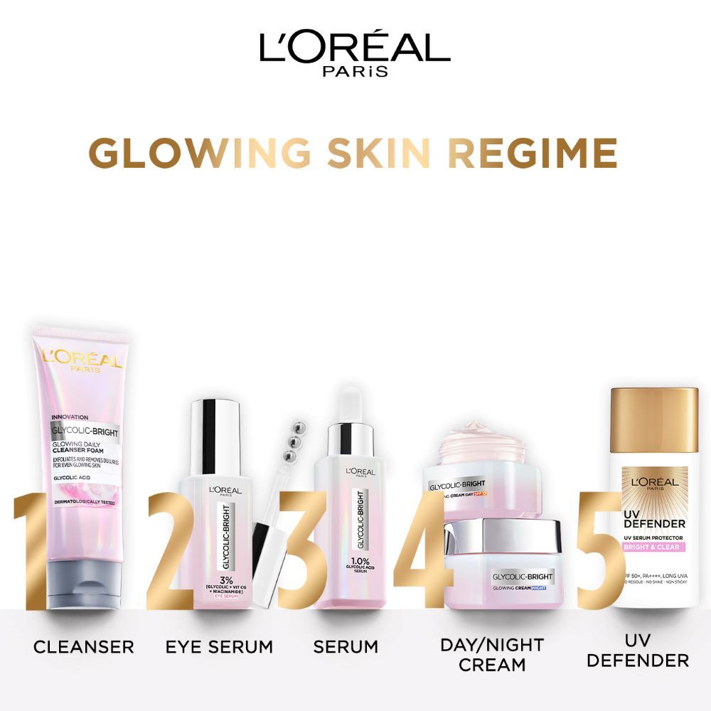 L'Oreal Paris Glycolic Bright Dark Circle Eye Serum With 3% Glycolic + Niacinamide + Vitamin C, 20ml Buy at Indicrest Image 10
