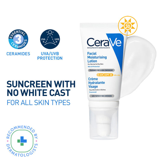 CeraVe AM Facial Moisturizing Lotion With Sunscreen SPF 30 UVB + UVA, Dermatologist Recommended Day Cream, 50g Buy at Indicrest