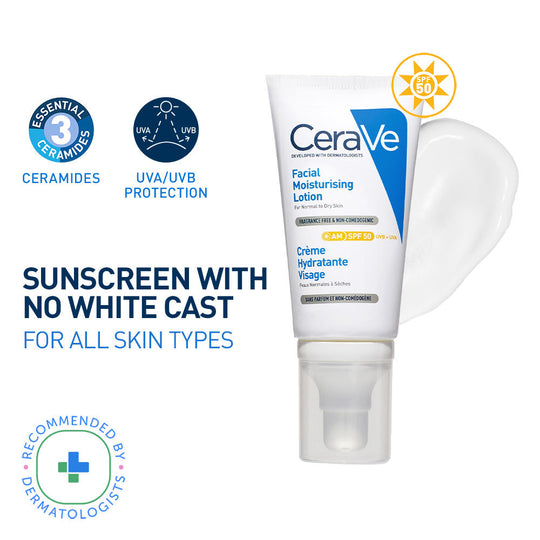 Cerave AM Facial Moisturizing Lotion With Sunscreen SPF 50 UVB + UVA, Dermatologist Recommended Day Cream, 52ml Buy at Indicrest