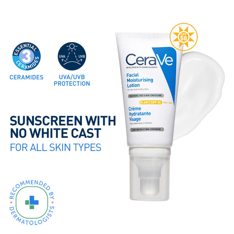 Cerave AM Facial Moisturizing Lotion With Sunscreen SPF 50 UVB + UVA, Dermatologist Recommended Day Cream, 52ml Buy at Indicrest