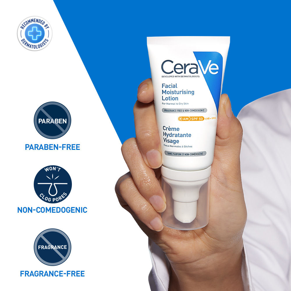 Cerave AM Facial Moisturizing Lotion With Sunscreen SPF 50 UVB + UVA, Dermatologist Recommended Day Cream, 52ml Buy at Indicrest Image 4
