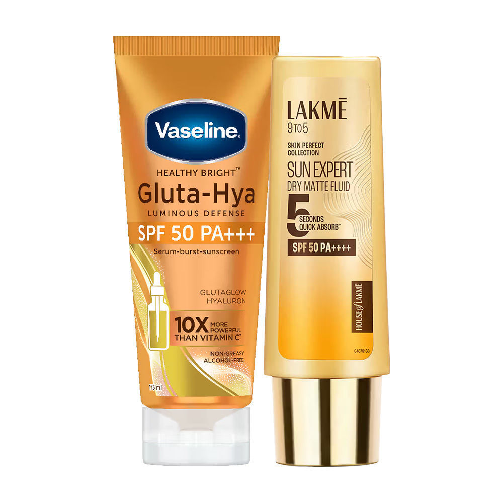 Vaseline Gluta Hya Antioxidant SPF, 175ml + Lakme Sun Expert Dry Matte Fluid SPF 50 Sunscreen, 50ml Combo, 2 pieces Buy at Indicrest
