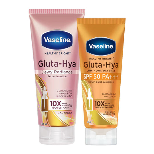 Vaseline Gluta Hya Antioxidant SPF 50 PA+++ Sunscreen, 175ml + Gluta-Hya Dewy Radiance Lotion Bright, 200ml Combo, 2 pieces Buy at Indicrest