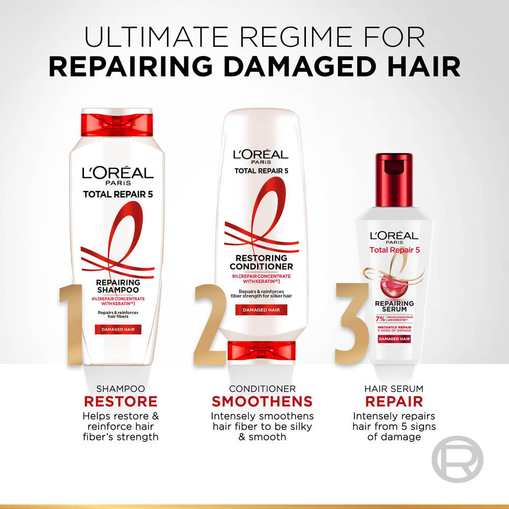 L'Oreal Paris Total Repair 5 Repairing Shampoo With Keratin XS For Damaged Hair, 1 Litre Buy at Indicrest Image 9